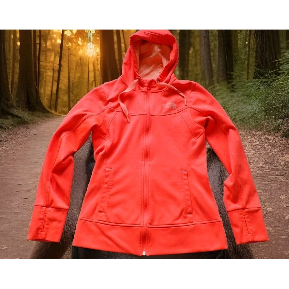 The North Face Full Zip Hoodie Womens Small Orange Excellent Thumbhole Fleece‎
